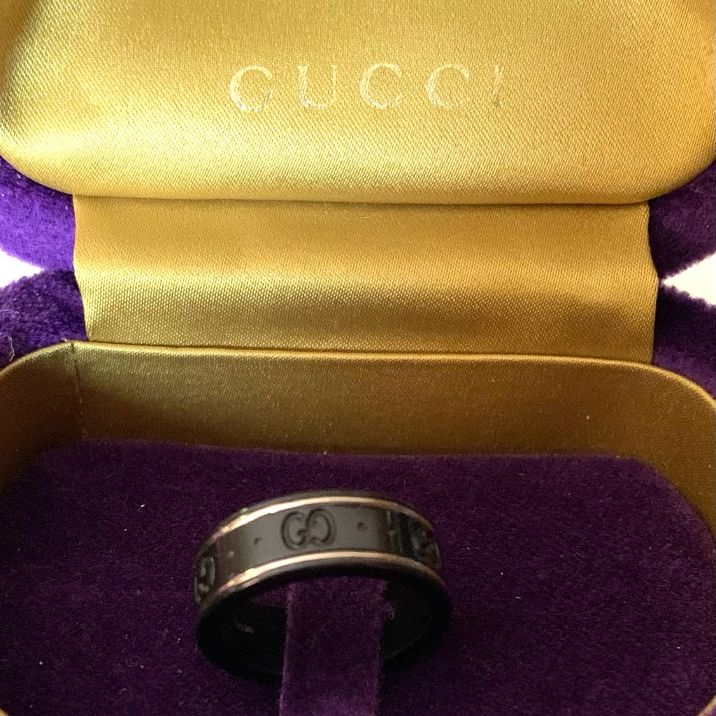 Gucci Black - 750/18k White Gold Trim- Ggs Ring Band Size 13 Italy 6.75 Us - Nwt